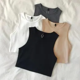 Frauen Tanks Sommer Tops Schlank Render Kurze Top Sexy Frauen Ärmellose O Croptops Tank Solide Schwarz Weiß Weste Straße y2k Großhandel