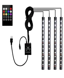 4 peças auto rgb multicolorido interior música função ativa de voz iluminação de tira led com kit de controle remoto porta usb 1168104