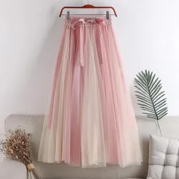 Saias Mulheres Adulto Gaze Traje Stretchy Cintura Alta Princesa Ballet Tulle Tutu Dança Prom Casamento Damas de Honra Festa Longa Saia