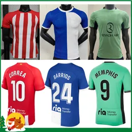 نسخة لاعب Atletico Madrids 23 24 Soccer Jerseys 2023 2024 Griezmann M.llorente Koke Correa Lemar Gimenez Football Shirt Men / Kids Kit Sets Armorms