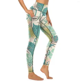 KOLEJNE LEGNIKI KOLEKTOWE TROPICALNE Abstrakcyjne liście drukowane Polegi gimnastyczne Kobiety wysokiej talii Kawaii Leggins Seksowne rozciąganie graficzne rajstopy sportowe