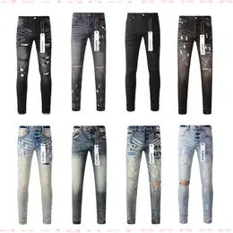 Lila Jeans, Designer-Jeans für Herren, lila Markenjeans, Loch, Skinny, Motorrad, trendiges, zerrissenes Patchwork-Loch, das ganze Jahr über, schmale Beine
