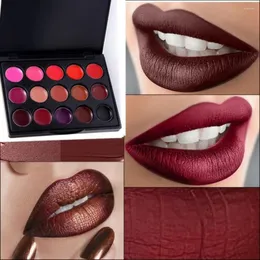 Lipgloss, modische Lippenstift-Palette, wasserfest, langlebig, Pigment, Gothic-Stil, Schwarz, Lila, Damen, sexy, 15 Farben, Make-up-Paletten