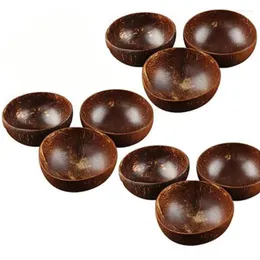 Bols 9pcs 12-15cm bol de noix de coco coquille à la main vaisselle cuillère en bois dessert salade fruits mélange riz ramen CNIM