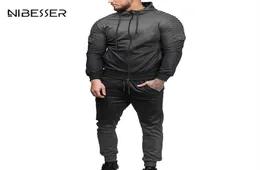 Nibesser Autumn Men Tracksuit Suit Set Zipper Hoodies Jacket Outwear Sweater Fitness Workout الركض Litness Sets7374263