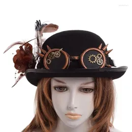 Basker gotiska fjädrar rose topp hatt dam med eleganta växlar glasögon huvudkläder kostymtillbehör för kosorer