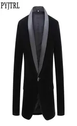 PYJTRL Blazer de terciopelo con solapa chal negro clásico de talla grande para hombre, moda informal para hombre, traje ajustado para novio de boda, chaqueta, disfraz para cantantes 201955071