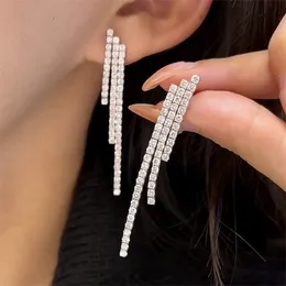Choucong 2024 Top Sell Dangle Earrings Fine Jewelry Tennis Full Round Cut White Moissanite Diamond Party Rich Women Natural Gemstones Women Long Tassels Earring
