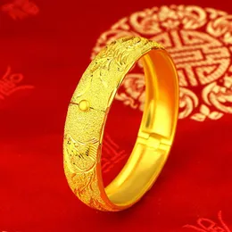 Accessoires de mariée de mariage élégants, or jaune massif 18 carats, motif phénix rempli, Bracelet pour femmes, bijoux ouvrants, cadeau 267j