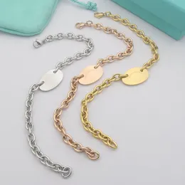 braccialetto a catena ovale con ciondolo gioielli firmati per donna oro 18 carati argento oro rosa geometria gioielli amante dei gioielli Catena versatile catena di lusso set regalo per San Valentino