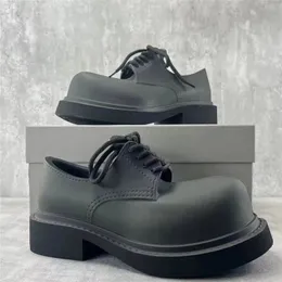 Men Thick Platform Derby Shoes Round Toe Slip On Leather Man Party Shoes Men Shoes Large Size 39-45