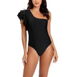 Kvinnors badkläder 2023 Sexig ruffle One Piece Swimsuit Axel Kvinnor Solid Sensual Beachwear Bathing Suit Monkini