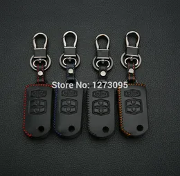 يدوي مخيطات جلدية مفتاح غطاء الحالة Mazda 2 Mazda 3 Mazda 5 Mazda 6 Mazda 8 4 أزرار قابلة للطي مفتاح Keychain1048462