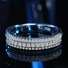 Drop statek obrączki 925 srebrne wypełnienie Trzy rzędy 5a Cubic cyrkon cZ Diamond prosta moda biżuteria wieczna Pierścień Zespół zaręczynowych