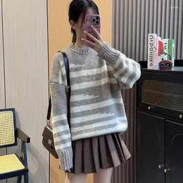 Women's Sweaters Hsa Autumn Winter O-Neck Pullovers Sweater 2024 Long Sleeve Pullover Contrast Large Size Stripe Loose Knitted Tops