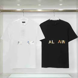 SS Nieuw AlmaiT-shirt Ronde hals Reliëf Metallic Glans Letter Casual T-shirts voor heren en dames Korte mouwen Dunne T-shirts van puur katoen Halve mouwen Sport Topkleding