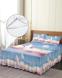 침대 스커트 별이 많은 고래 구름 만화 탄성 적합한 침대 베개 매트리스 커버 침구 세트 시트