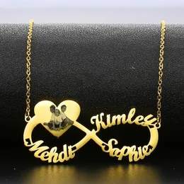 Halsketten Infinity Name Halskette mit herzgraviertem Foto Custom -Typen -Tablate Halshals für Mutter Tochter Beste Freunde Schmuck Geschenke