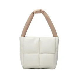 Designer cotton mini bag Autumn and winter new niche down bag four grid soft cowhide diamond grid filled cotton handbag underarm bag for trendy women white