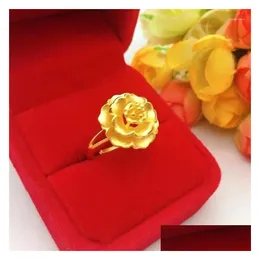 Cluster Rings Live Ring Pure 18K Yellow Gold Color Flower 999 Adjustable Finger Female Not Fade Fine Jewelry Gifts Drop Delivery Dhoad