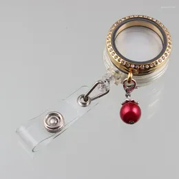 Keychains 1 st 30mm rostfritt stål levande flytande skåp infällbart id -märke rulle lanyard hållare rhinestone smycken