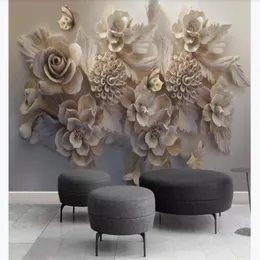 3D Po Tapeta Niestandardowe ścienne malowidła ścienne Piękna trójwymiarowa ulga 3D Flower Butterfly TV Malowanie ściany Malarstwo Deco91509673792