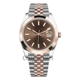 Cai Jiamin Mens Automatic Mechanical Night Glow Watch مع تاريخ ، قرص ذهبي وردي 41 ملم و 904L شماعات حزام من الفولاذ المقاوم للصدأ C9 من Caijiamin