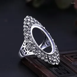 Anéis de cluster 925 prata esterlina mulheres noivado anel de casamento retro arte deco 12x21mm oval cabochão semi montagem diy pedra