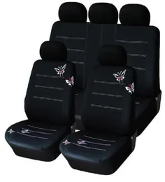 Set completo di coprisedili per auto da 9 pezzi Set completo universale per berline SUV a 5 posti sedile anteriore e posteriore elastico lavabile traspirante nero Butterfly8765296