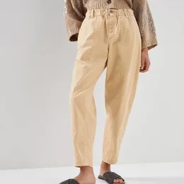 Kvinnor Pants Woman Clothing Belted Cotton för avslappnad pendling som täcker köttet och bantning av trendiga åttapunkt