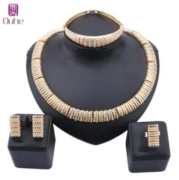 Conjuntos de joyas de oro de Dubái para mujer, collar de cristal, pendiente, anillo, pulsera, joyería para fiesta de boda, Set4423828