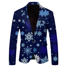 Mäns kostymer män jul blazer snöflinga tryckt lapel en knapp lång ärmdräkt jacka med fick chic aftonparty promenad