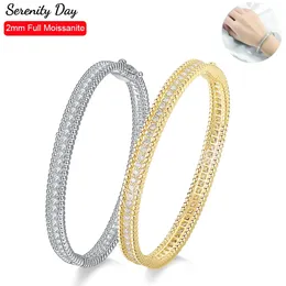 Serenty 2mm full armband för kvinnor S925 Sterling Silver Plate 18K Gold Hand Circles Joker Fold Wear Fine Jewelry 240118