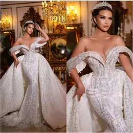 Stunningbride 2024 Moda Sirena BlingBling Abiti da sposa 3D Applicazioni floreali Off spalla Manica corta Abiti da sposa Cutom Made