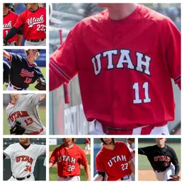 Utah Utes honkbalshirt volledig gestikt Custom Heren Dames truien Cole Kershaw 8 Bruer Webster 9 Landon Frei 10 Core Jackson 11 Merit Jones 12 Bransen Kuehl