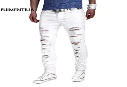 Puimentiua Männer 2019 Solide Zerrissene Jeans Schwarz Weiß Beiläufige Dünne Lange Jeans Hosen Männlichen Denim Hosen Streetwear5537793