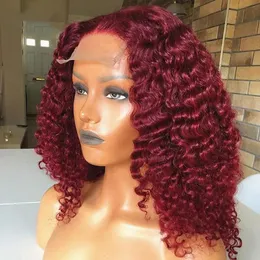 99J Burgundy Short Curly Bob Wig 13x4 Lace Frontal Rigs for Women Human Hair with Baby Hair Transplent Lace Water Bob Red Red