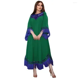 Abiti casual Nappa Bling Abito donna allentato Manica lunga Vestido verde Paillettes Moda femminile Abito arabo musulmano