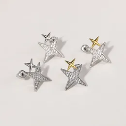 Pendientes colgantes Personalidad Doble estrella Deslumbrante circonita cúbica Accesorios para orificios de oreja Adecuados para damas Joyería de moda para todos los partidos