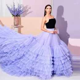 Saias Lavanda Tiered Long Girls Festa de Aniversário Puffy Tulle Saia Mulheres Casamento Convidado Prom Formal Wear Sweep Train Saias