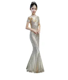 2022 Champagne equins Mermaid Pageant Party Dresses Teens with Sister Sleeves Gold Hopemonds Girls Special Occess Dress1467797
