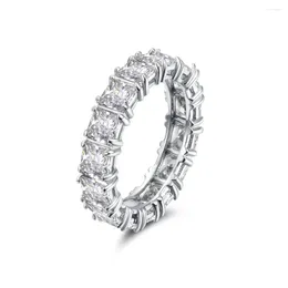 Cluster-Ringe, 925er-Sterlingsilber, Pavé-Fassung, quadratischer Diamant, CZ-Ewigkeitsband, Verlobung, Hochzeit, Steingröße 6 7, feiner Schmuck