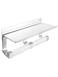 Toilet Paper Holders HolderWall Mounted Double Rolls Roll Holder With Shelf For ToiletBathroom Space Aluminum2122644