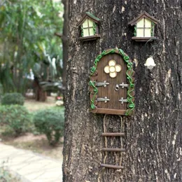 Садовые украшения, кукольный домик, миниатюрная сказочная дверь, окно для деревьев, светящиеся в темноте, художественная скульптура, украшение, миниатюры Y5GB
