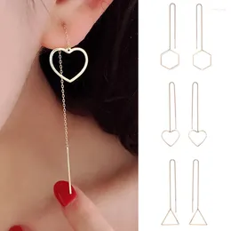Pendientes de tuerca creativos geométricos amor Triangular polígono largo hilo de oreja mujer Simple moda gota para el oído