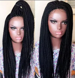 Parte do cabelo brasileiro trançado caixa tranças peruca longa cabelo preto perucas dianteiras do laço sintético para as mulheres resistente ao calor cosplay rendas wi1134971