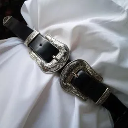 Fantástico cinto de grife com fivela de pino duplo para mulheres, cinto de couro preto ocidental, cinto feminino ceinture femme belt2647