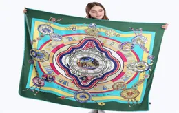 130cm130cm nova moda 100 sarja lenço de seda para mulheres roma relógios impressão cachecol grande lenços quadrados bandana xale1807473