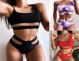 Trendy Blooming Color Bikini Summer Beach Surf Bademode Unregelmäßige Träger Badeanzug Elastic Push Up Badeanzug1027785