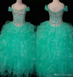 بلورات Mint Green Flower Girls Dresses Long Little Girl039S Pageant Toddler Kids for Girl Infant Glitz Communion Prom Ball GO5904489